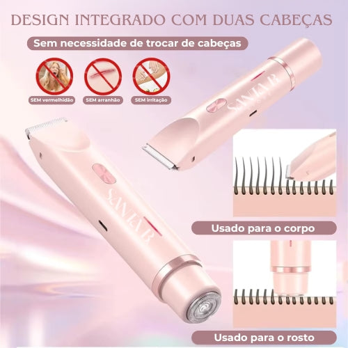 Depilador Corporal e Facial Elétrico 2 em 1 Portátil e à Prova d’Água