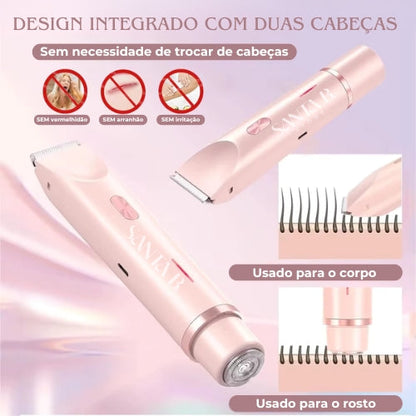 Depilador Corporal e Facial Elétrico 2 em 1 Portátil e à Prova d’Água